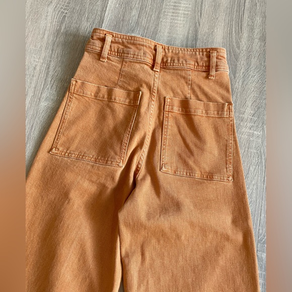 ZARA Awesome Rusty Orange Wide Leg High Rise Pants with Fringe Cuffs. Size 0 - Picture 4 of 11